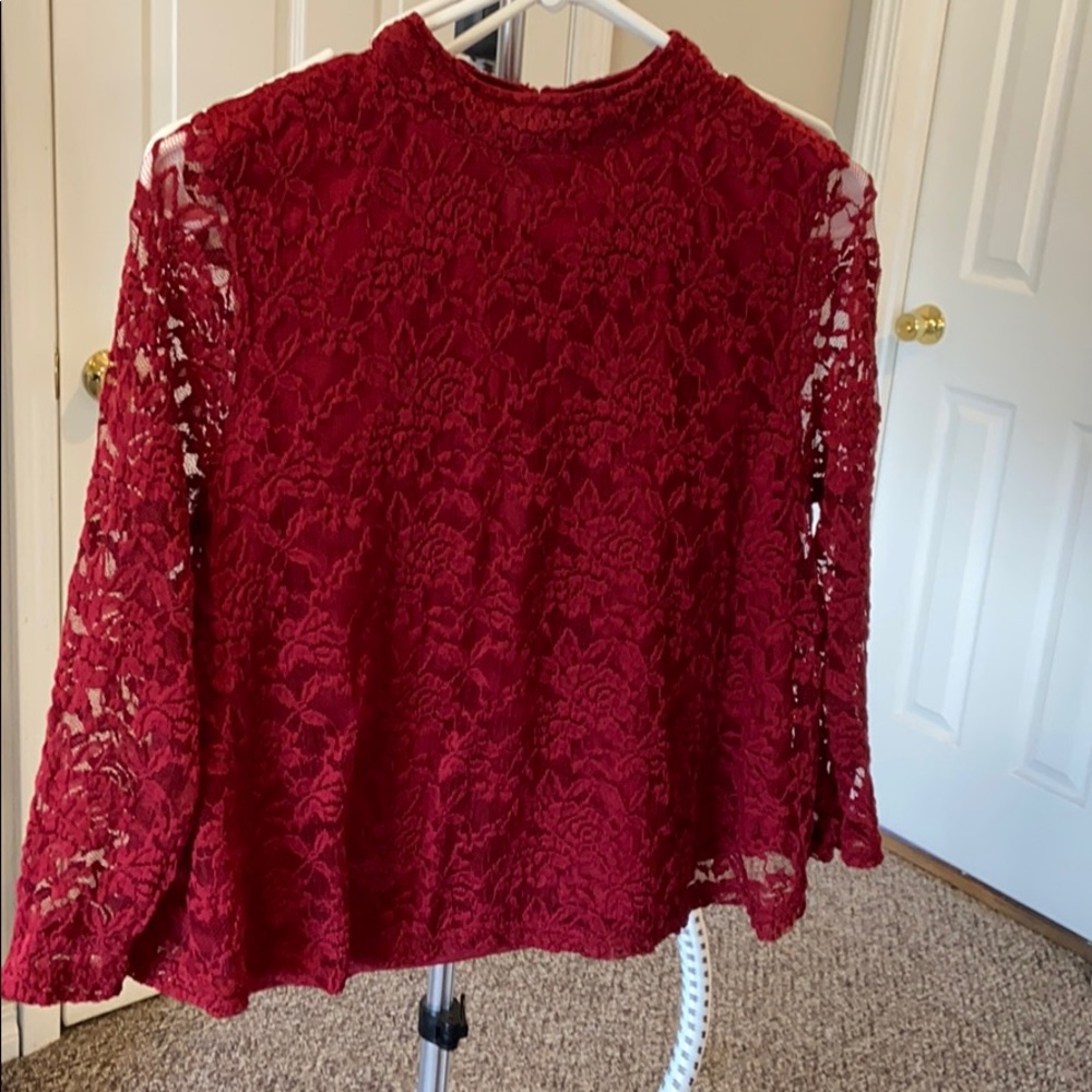 Gorgeous red lace long sleeve blouse